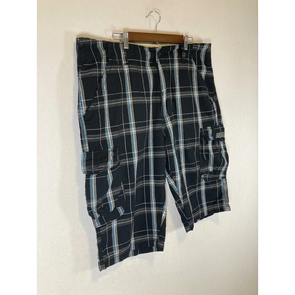 Skater Grunge Unionbay Mens 40 Black‎ Blue Plaid Utility Cotton Cargo Shorts